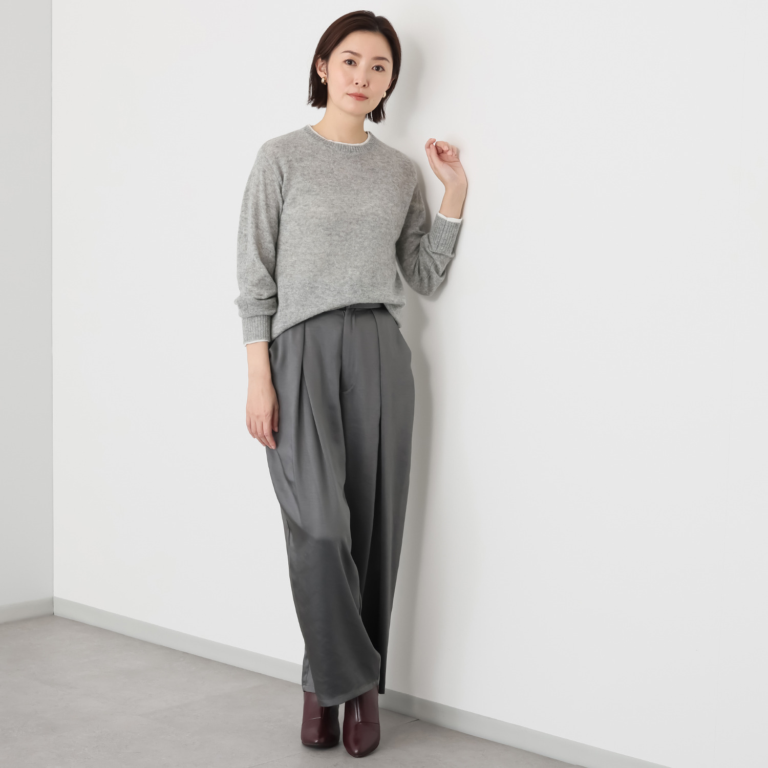 ソアージュ ベビーアルパカ ふんわり暖かい レイヤード風 ニットプルオーバー