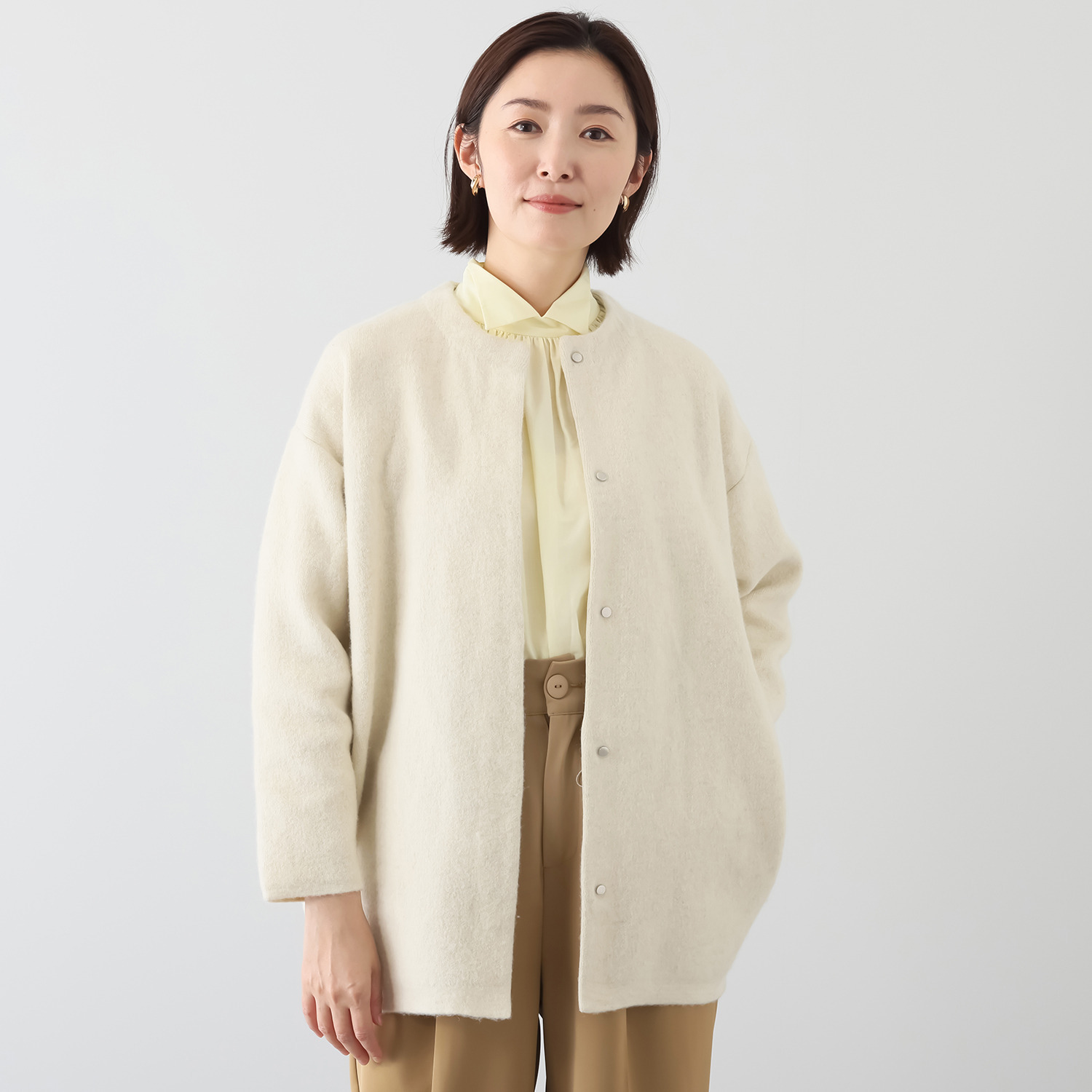 ソアージュ ベビーアルパカ ふんわり暖かい コクーンシルエット 締結ニットコート