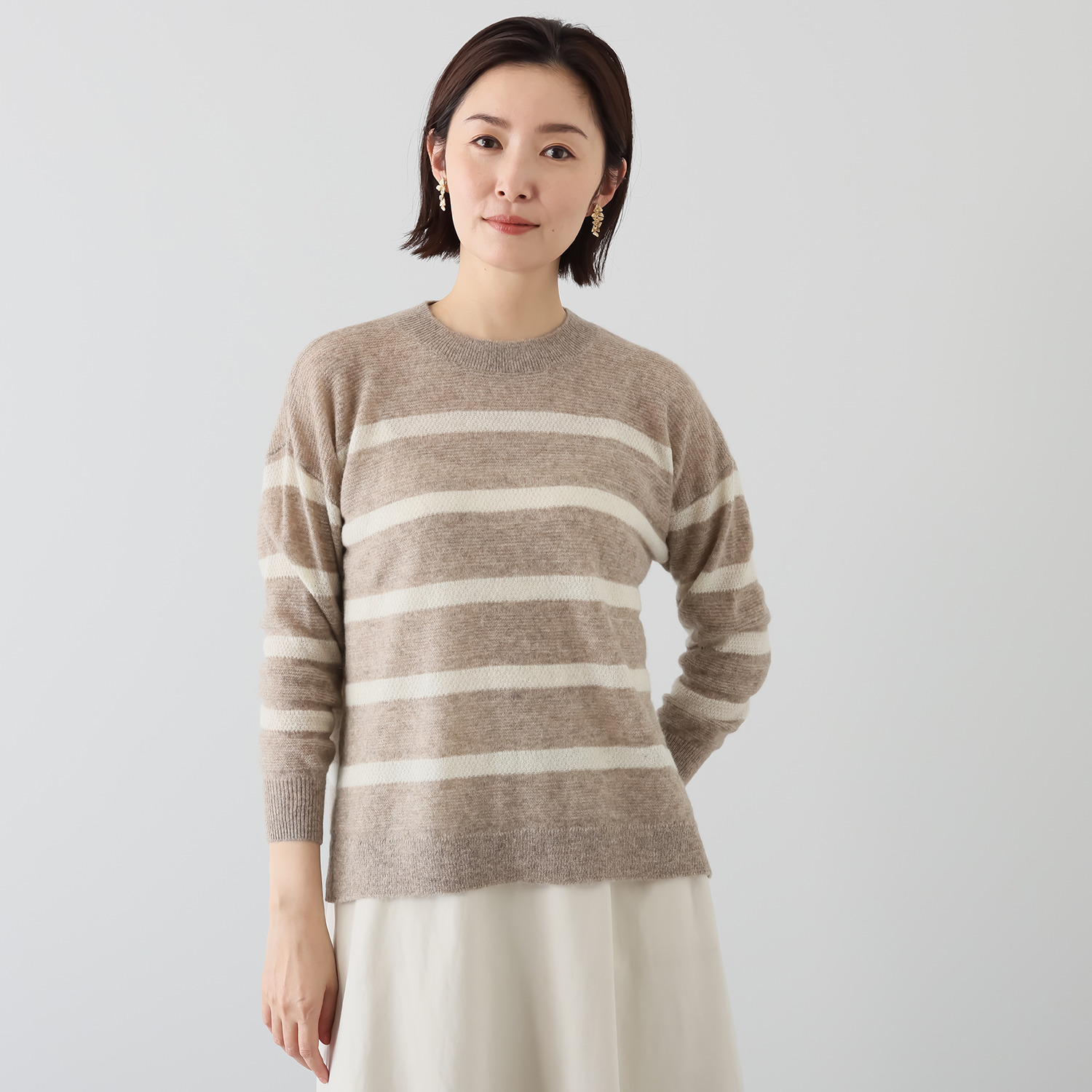 ソアージュ ベビーアルパカ１００％ ふんわり暖かい ガーター編 ボーダープルオーバー