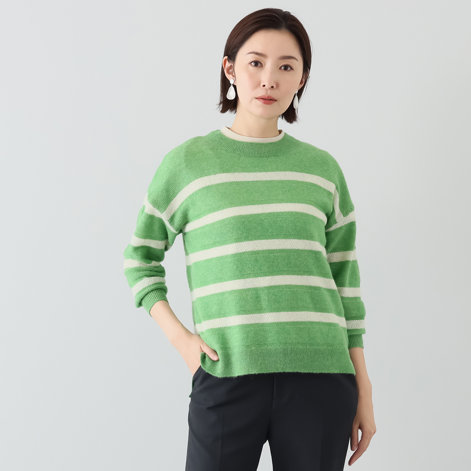 ソアージュ ベビーアルパカ１００％ ふんわり暖かい ガーター編 ボーダープルオーバー