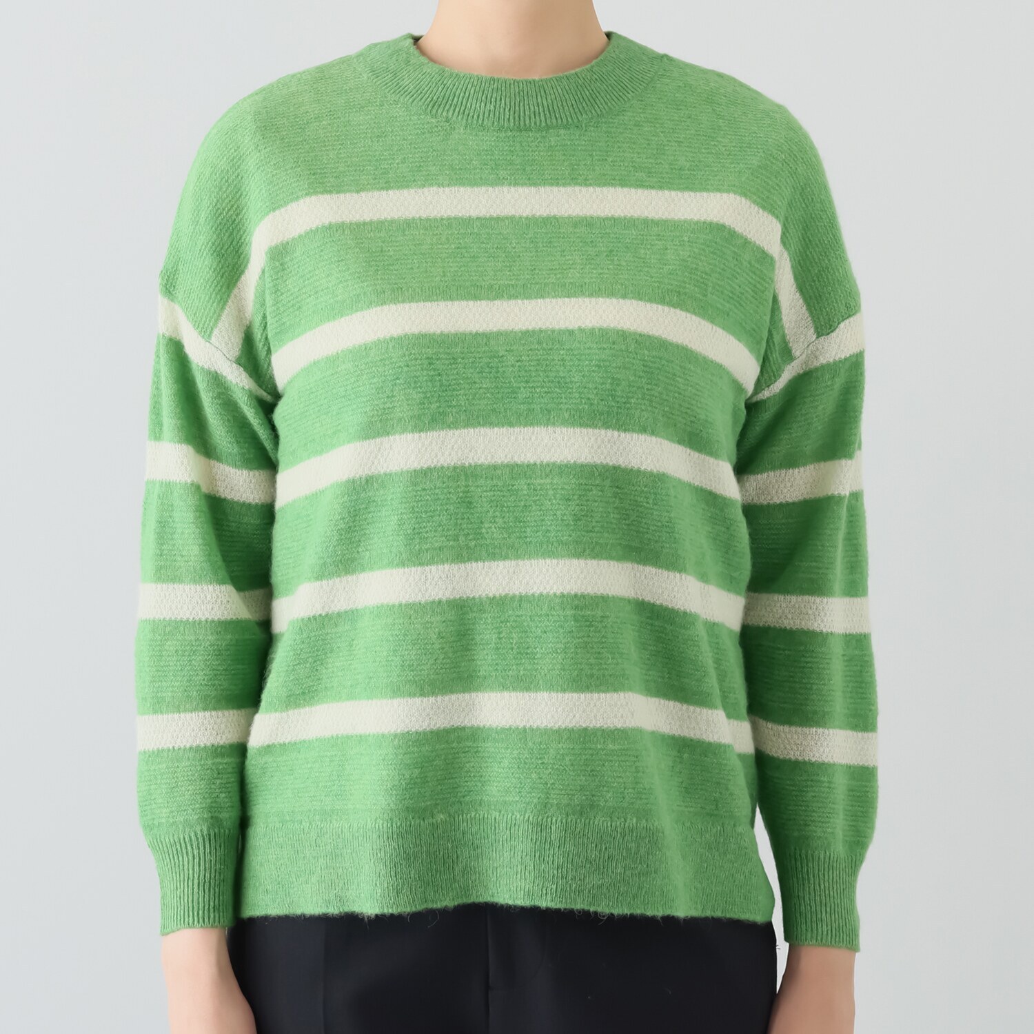 ソアージュ ベビーアルパカ１００％ ふんわり暖かい ガーター編 ボーダープルオーバー