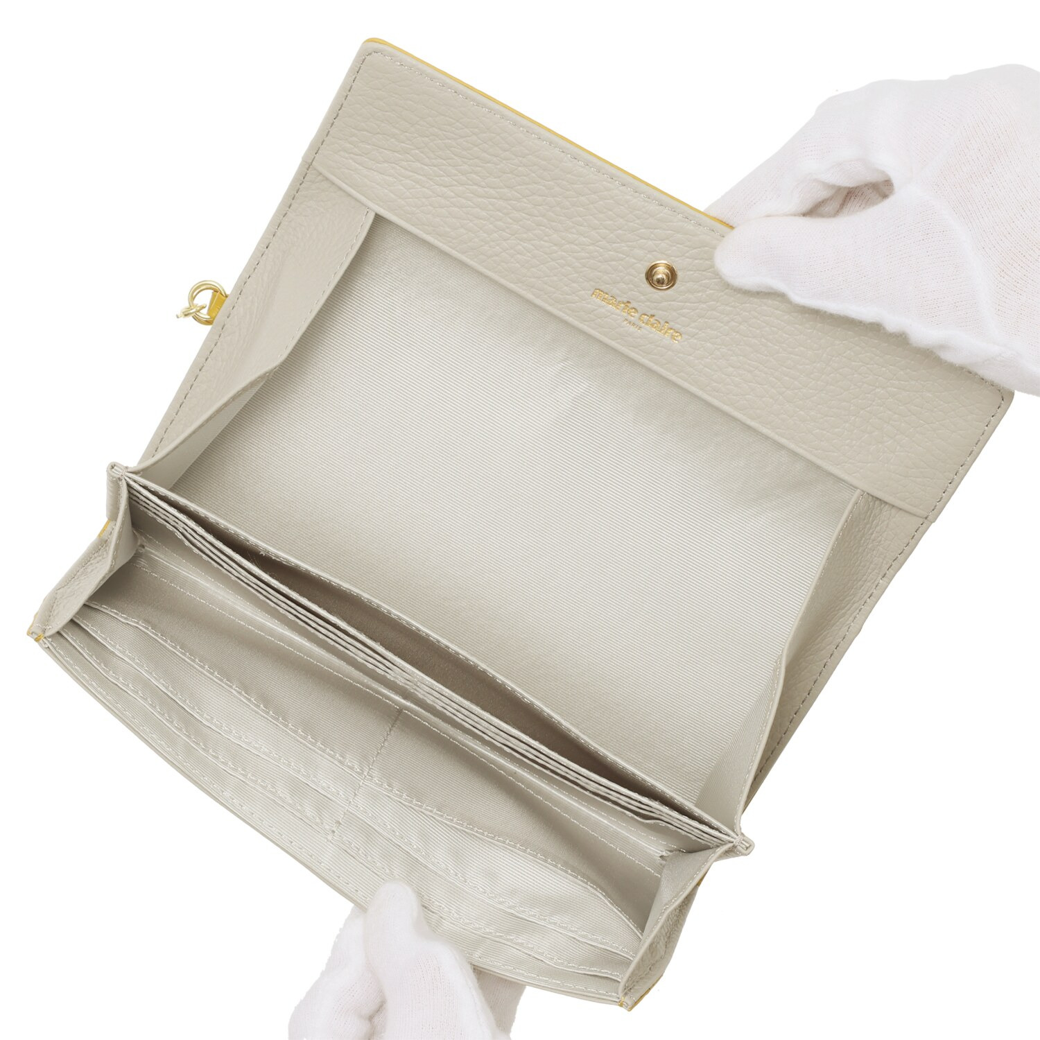 マリ・クレール イタリアンレザー 見やすくて使いやすい！ ガラスビジュウクローバー アクセント ギャルソン長財布