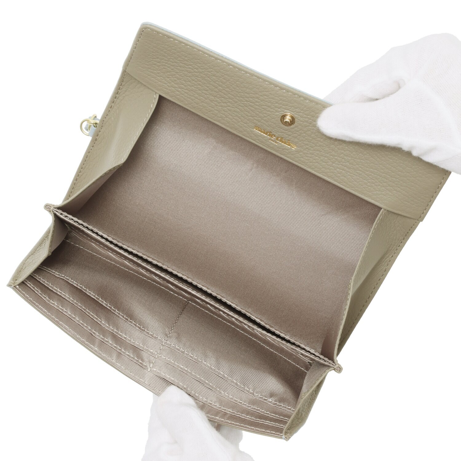 マリ・クレール イタリアンレザー 見やすくて使いやすい！ ガラスビジュウクローバー アクセント ギャルソン長財布