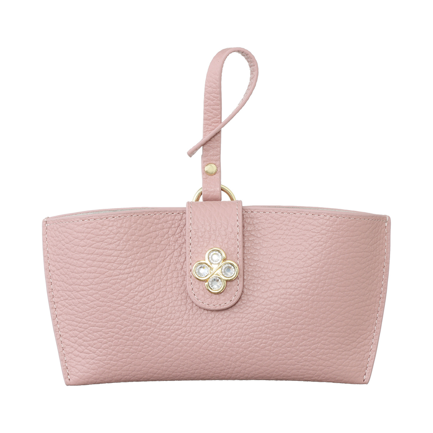 マリ・クレール 牛革 ガラスビジュウクローバー アクセント メガネケースチャーム