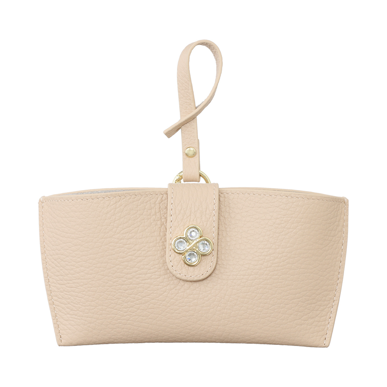 マリ・クレール 牛革 ガラスビジュウクローバー アクセント メガネケースチャーム