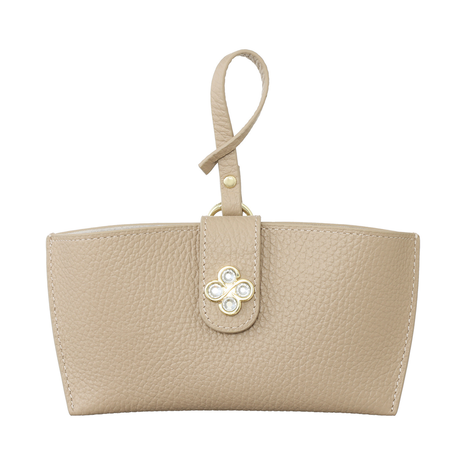 マリ・クレール 牛革 ガラスビジュウクローバー アクセント メガネケースチャーム