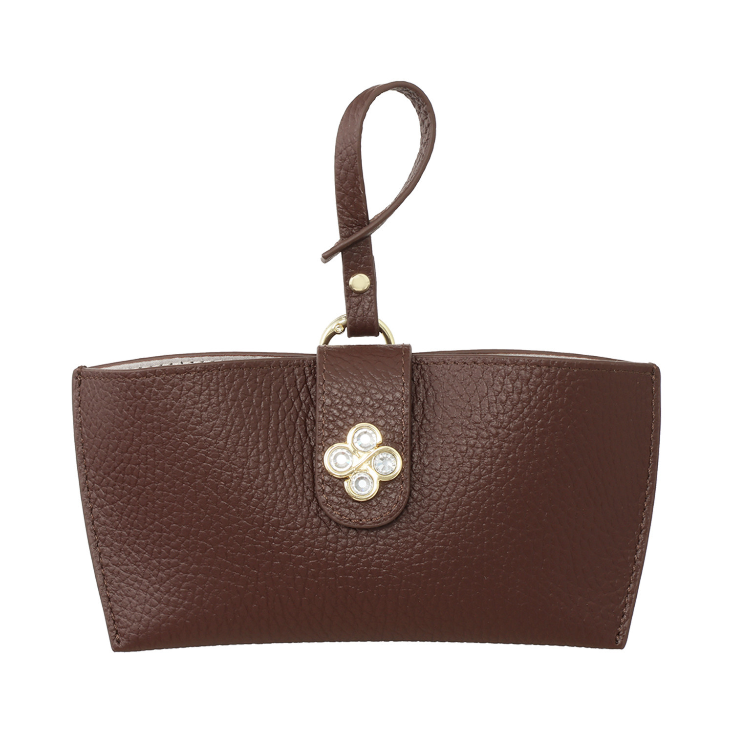 マリ・クレール 牛革 ガラスビジュウクローバー アクセント メガネケースチャーム