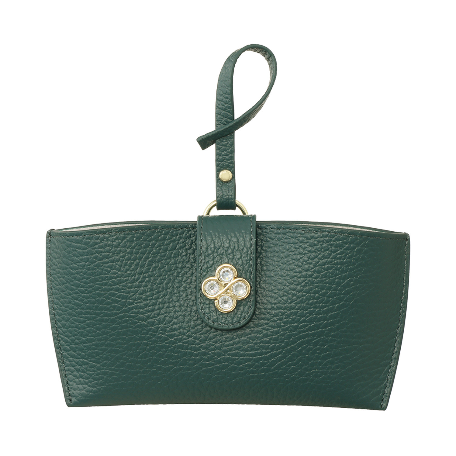 マリ・クレール 牛革 ガラスビジュウクローバー アクセント メガネケースチャーム