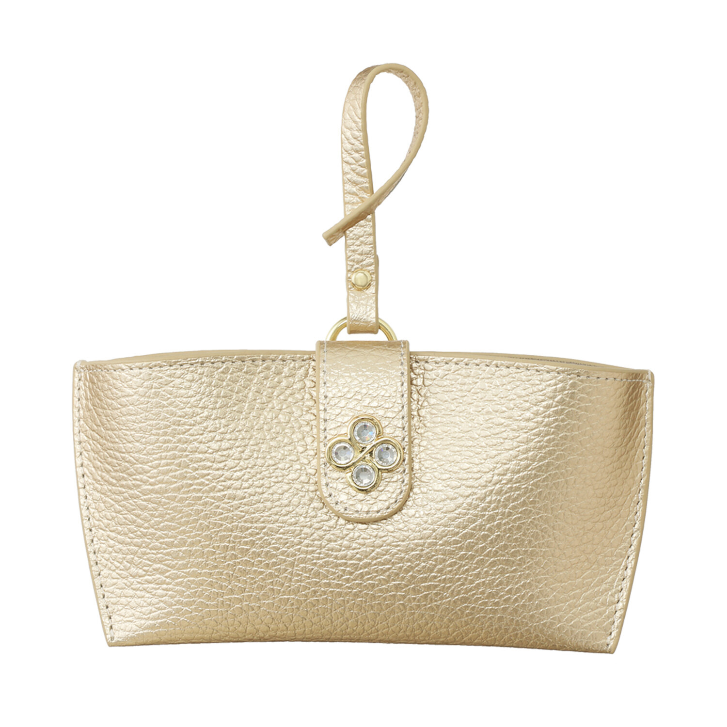 マリ・クレール 牛革 ガラスビジュウクローバー アクセント メガネケースチャーム