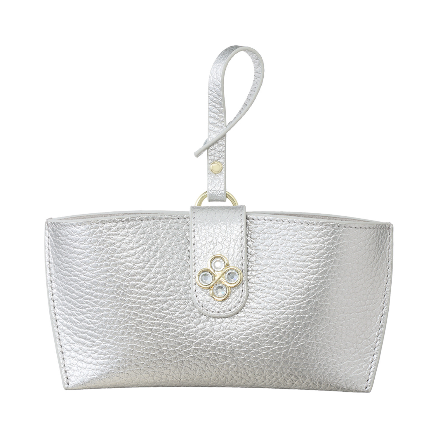 マリ・クレール 牛革 ガラスビジュウクローバー アクセント メガネケースチャーム