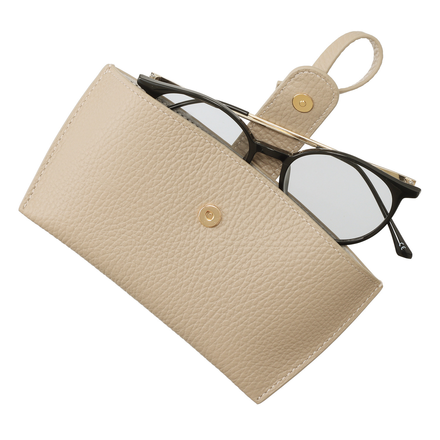 マリ・クレール 牛革 ガラスビジュウクローバー アクセント メガネケースチャーム