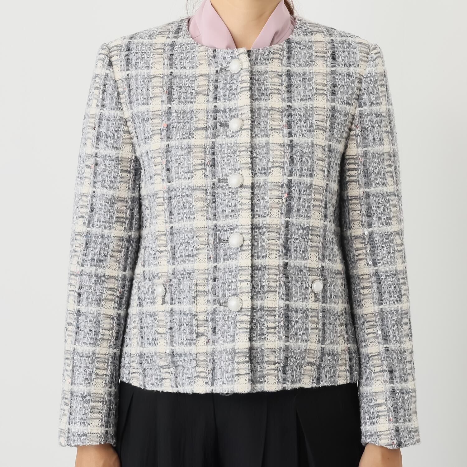 ゴドー 美しいミックスツイード ノーカラージャケット