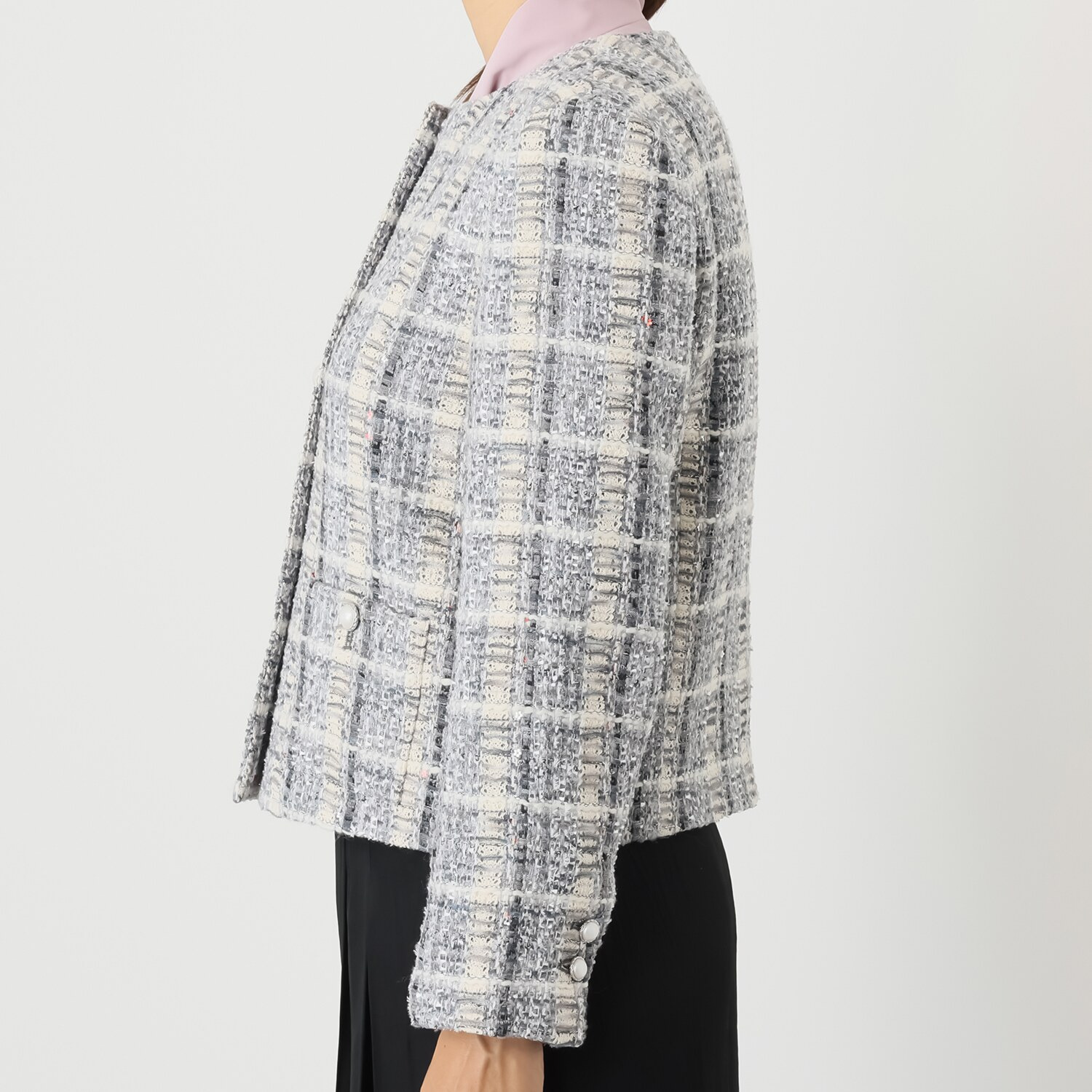 ゴドー 美しいミックスツイード ノーカラージャケット