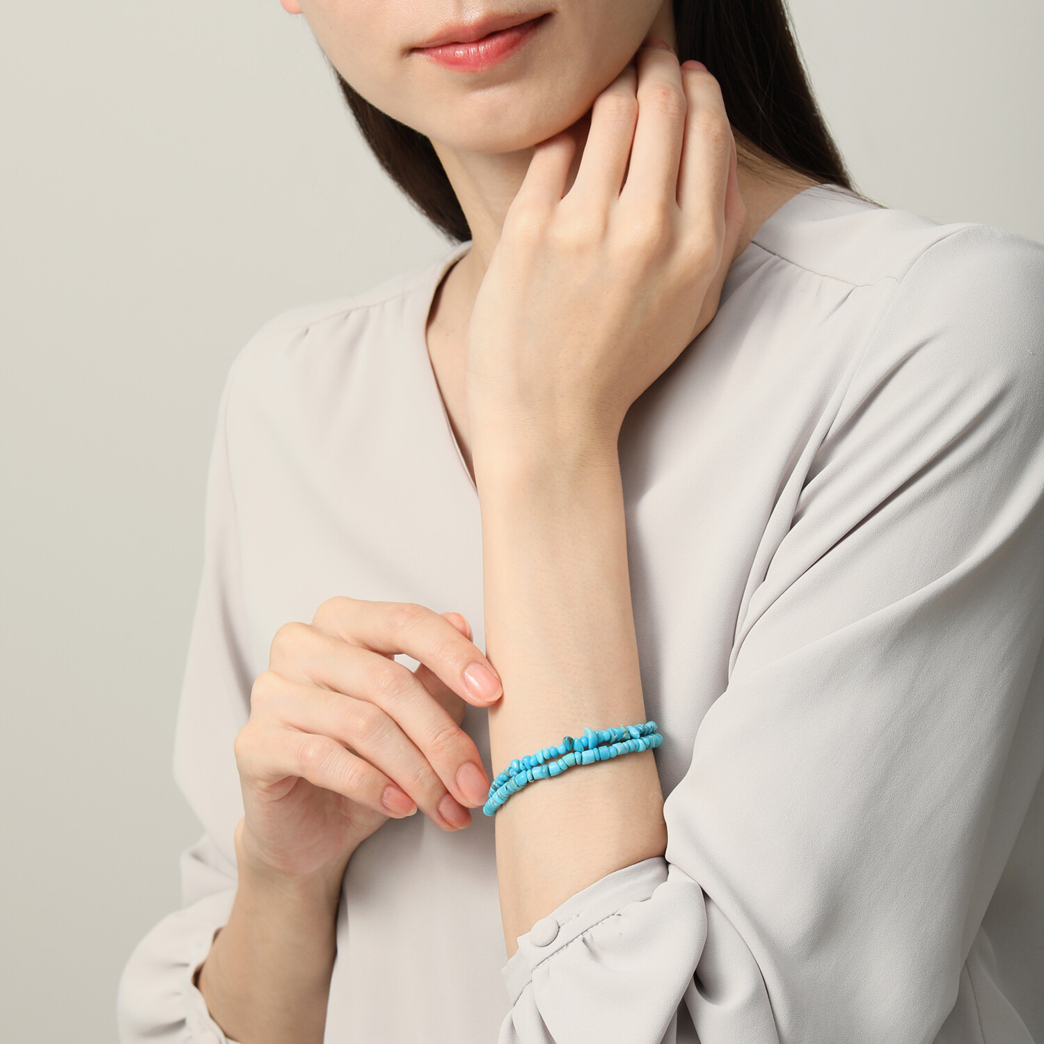 ミケランジェロ アリゾナ産ターコイズ タンブルシェイプ ２連ブレスレット