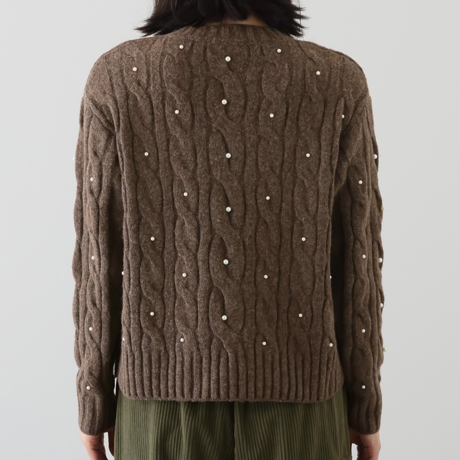 シャビージェンティール ケーブル柄 パール調ビーズ付 ニットプルオーバー