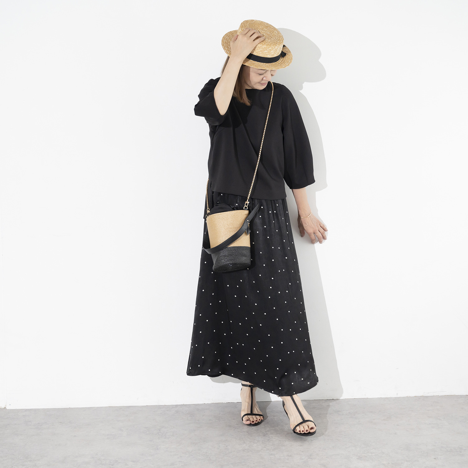 イロプライム 一枚で楽ちん！ スレンダー見せワンピース