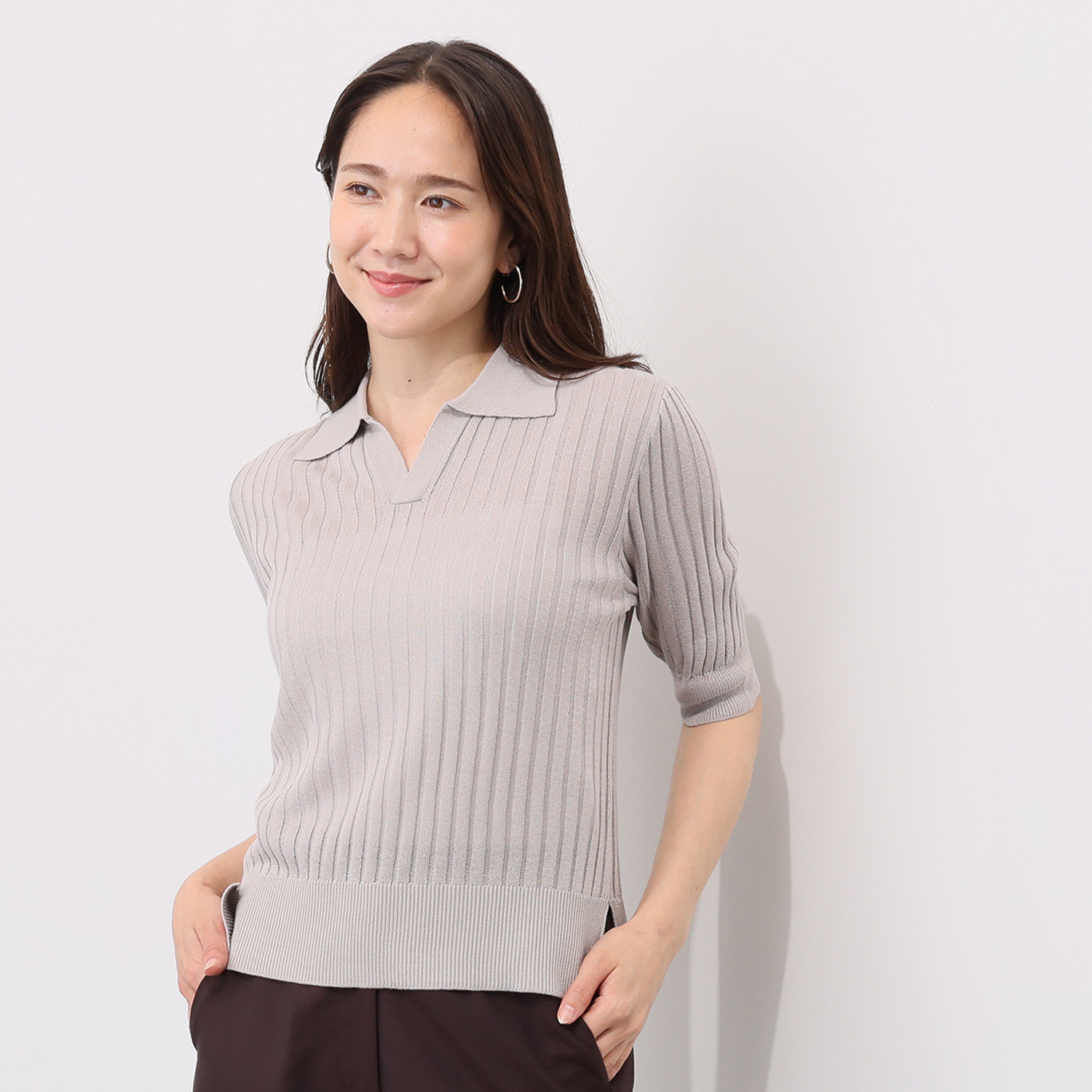 イロプライム 華やか襟の ニットポロシャツ