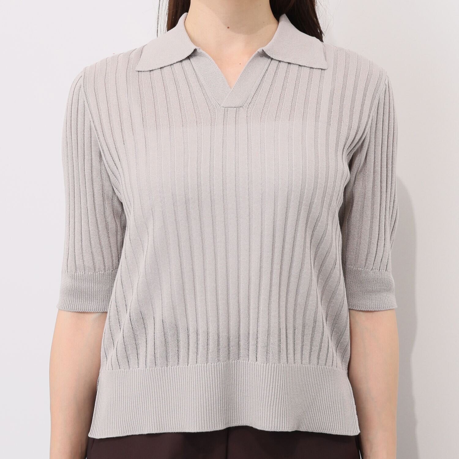 イロプライム 華やか襟の ニットポロシャツ