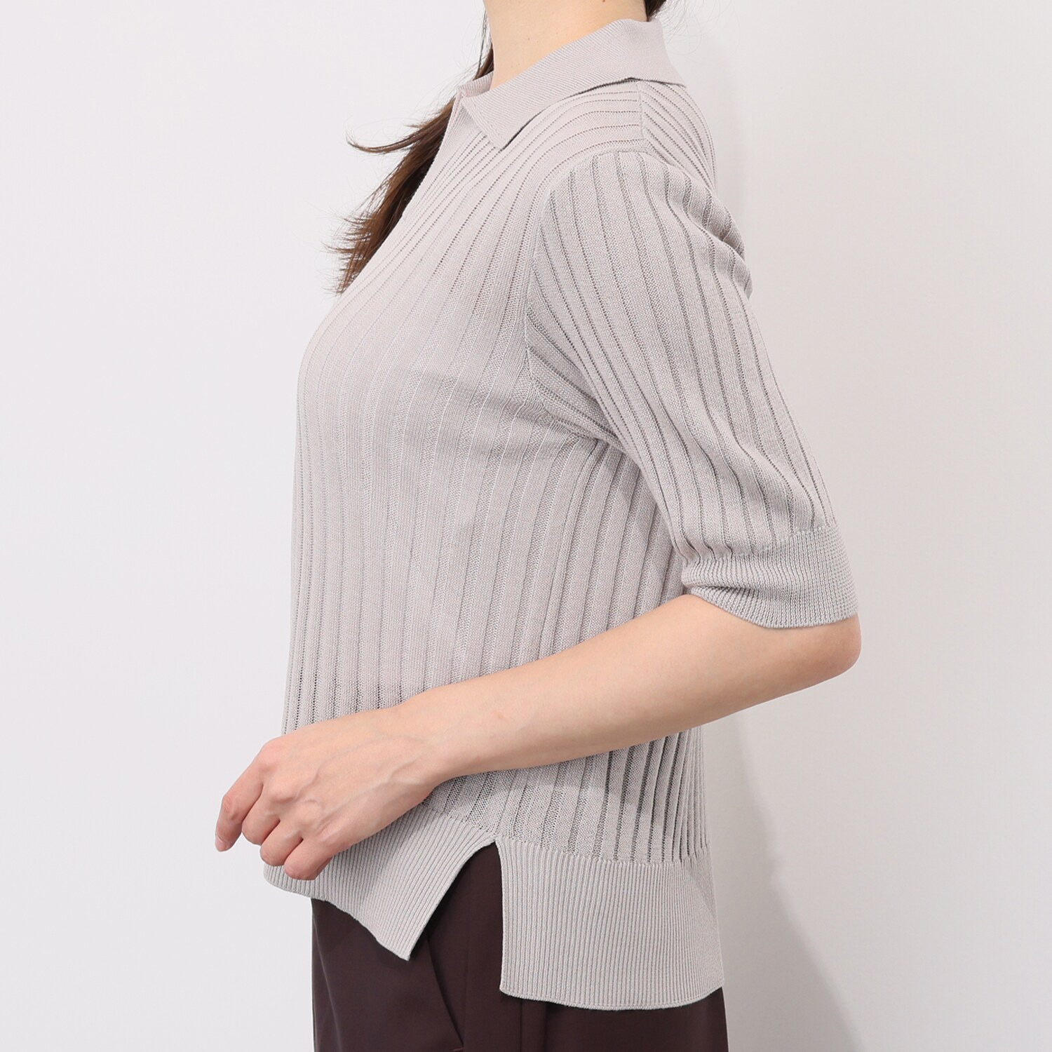 イロプライム 華やか襟の ニットポロシャツ