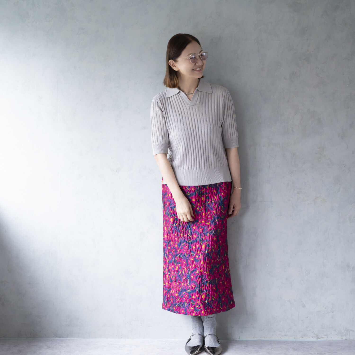 イロプライム 華やか襟の ニットポロシャツ