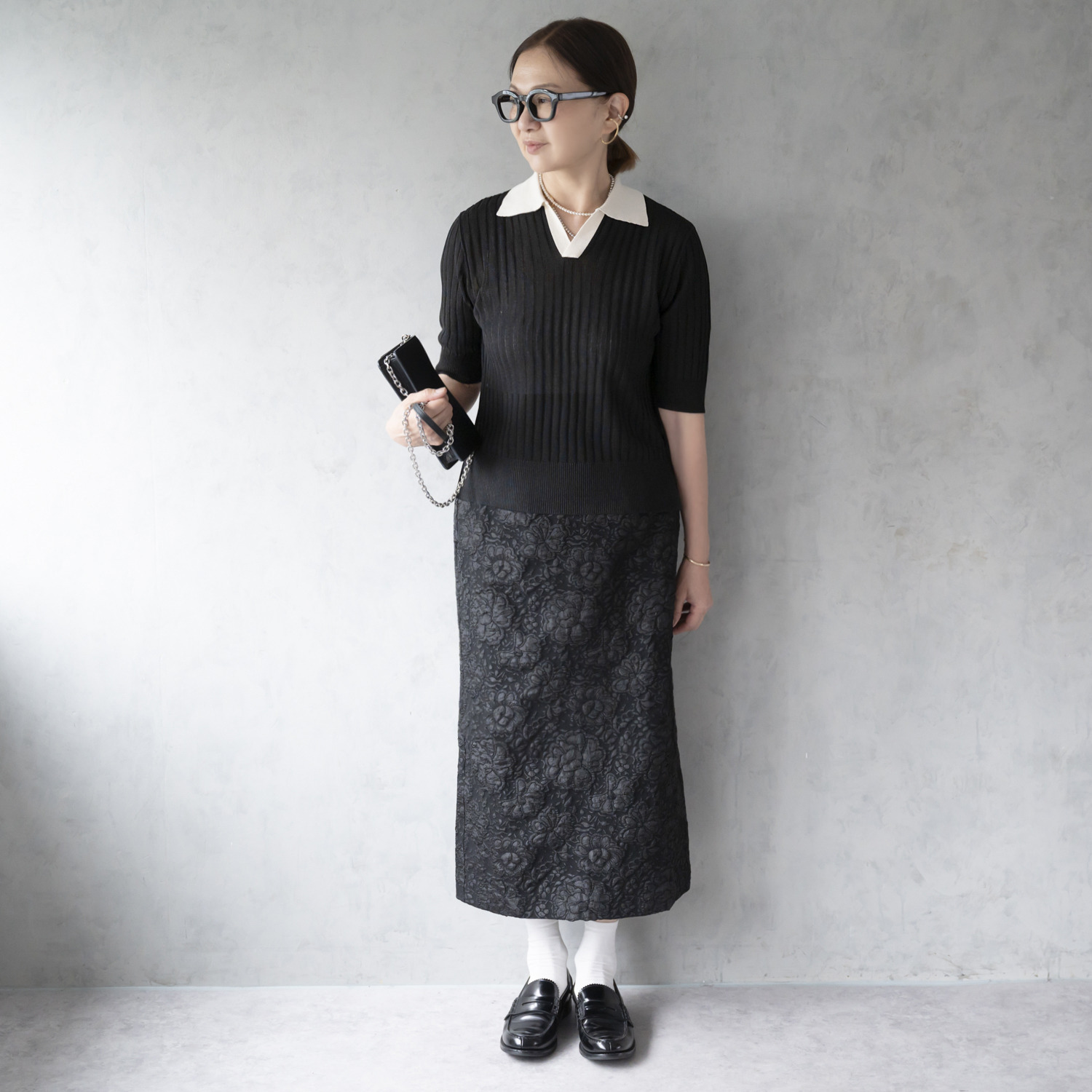 イロプライム 華やか襟の ニットポロシャツ