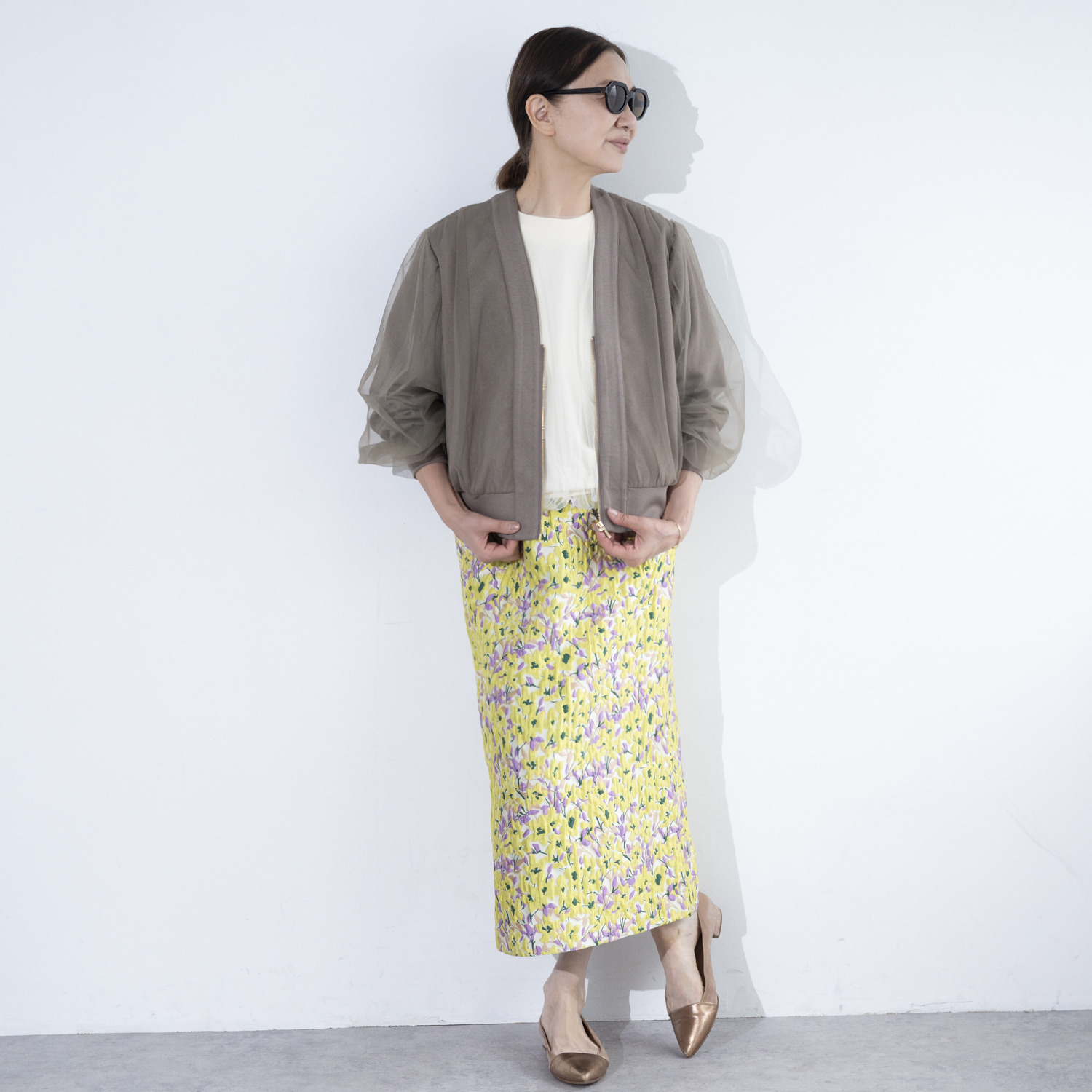 イロプライム チュール重ねの ライトカーディガン