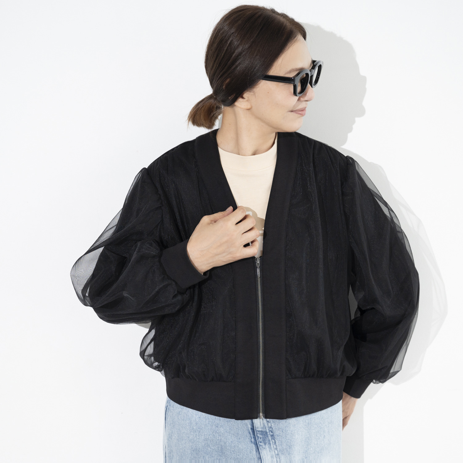 イロプライム チュール重ねの ライトカーディガン