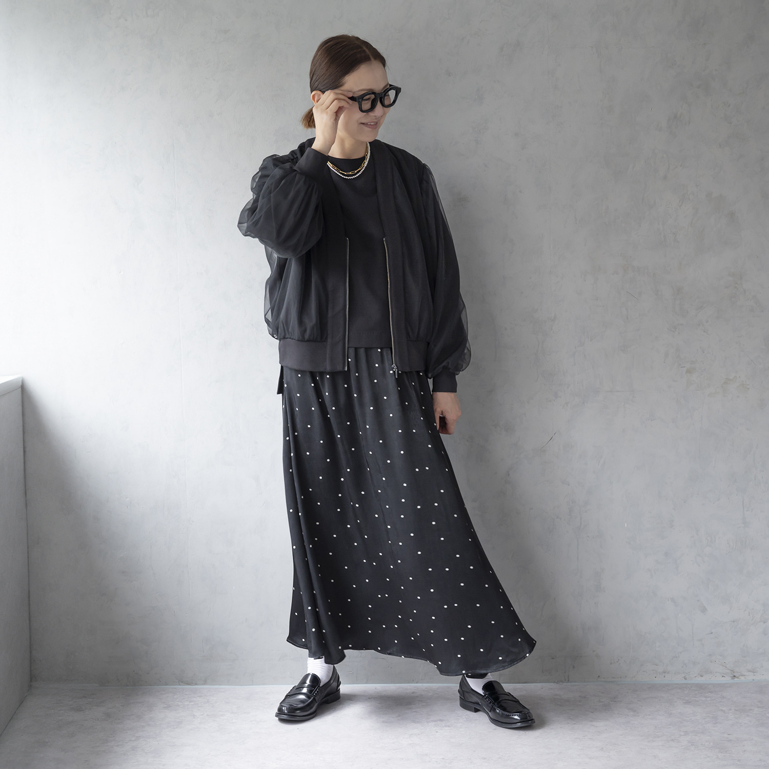 イロプライム チュール重ねの ライトカーディガン