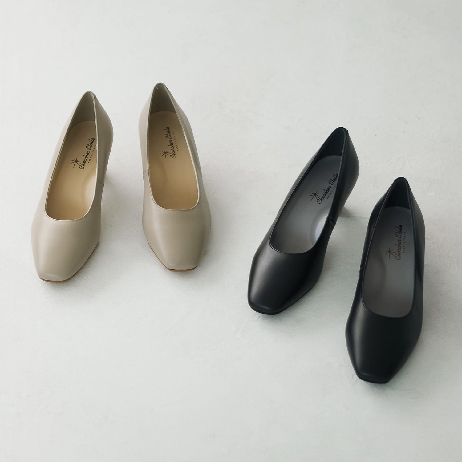 シェルシェエトワール メイドイン東京 レザー柔らか仕立て あか抜け５ｃｍヒール パンプス