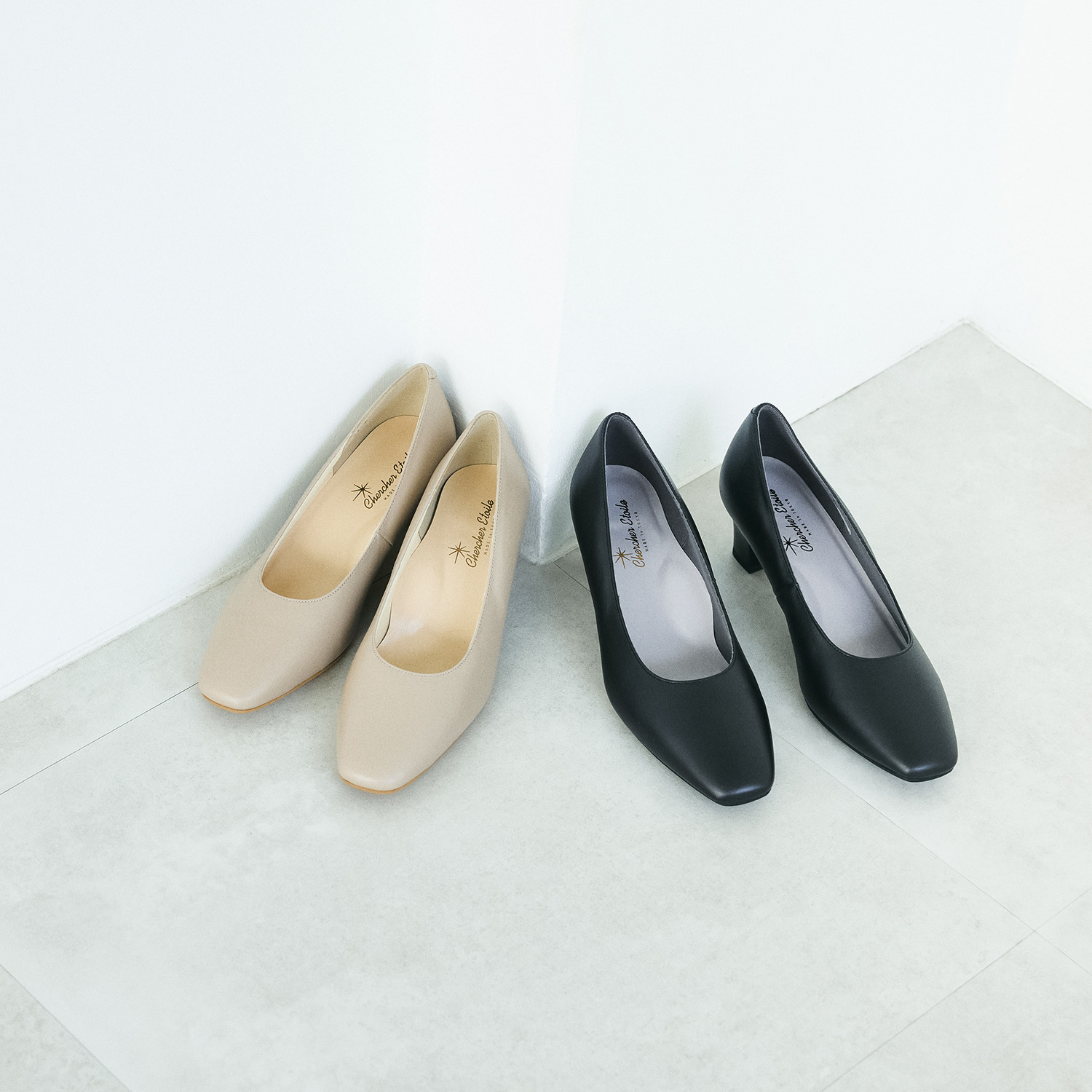 シェルシェエトワール メイドイン東京 レザー柔らか仕立て あか抜け５ｃｍヒール パンプス