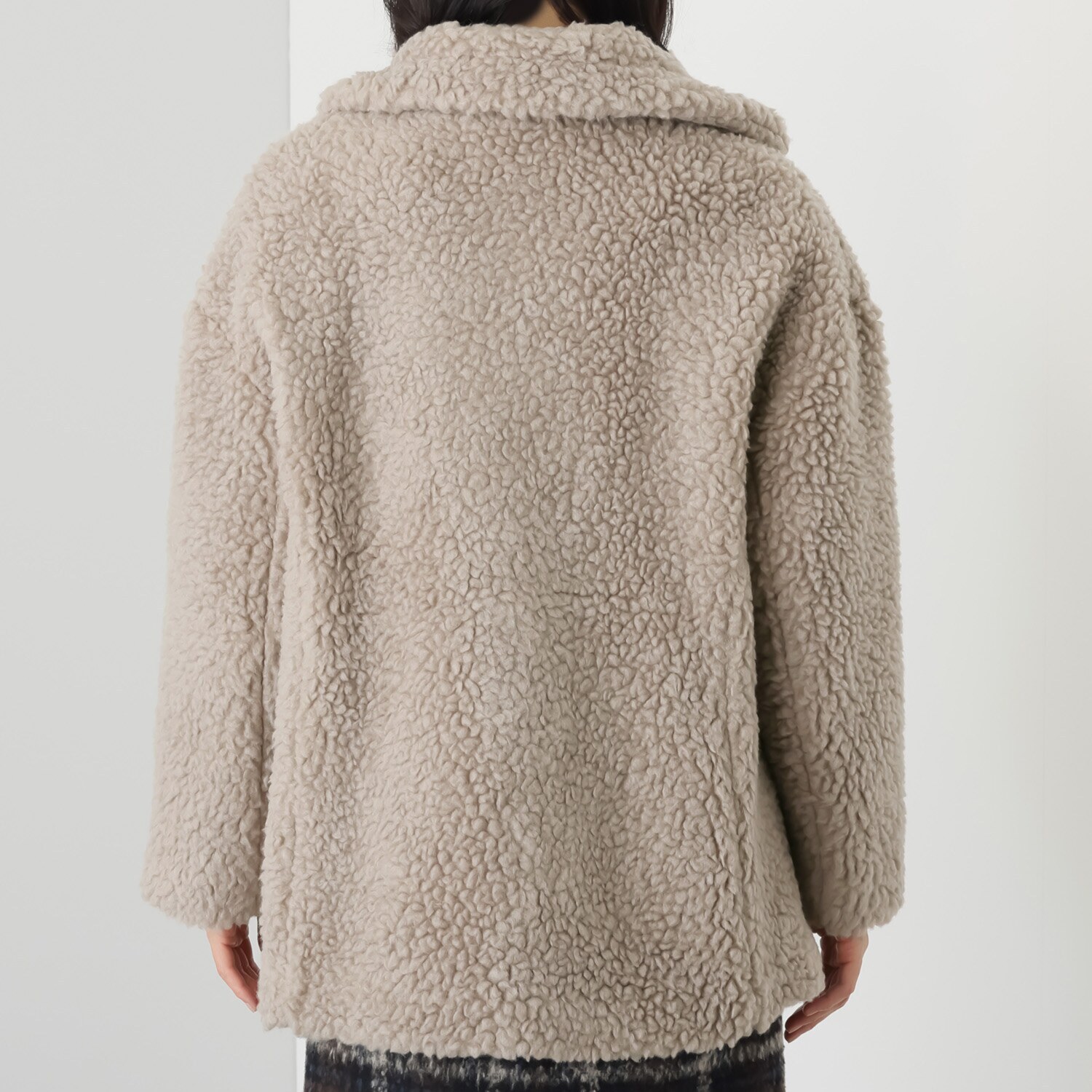 メリオン 軽くて暖かい ウール混ボア ミドル丈コート