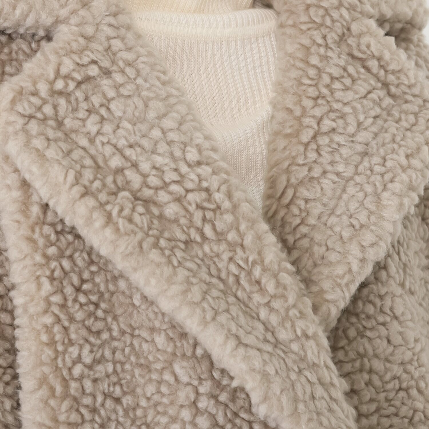 メリオン 軽くて暖かい ウール混ボア ミドル丈コート