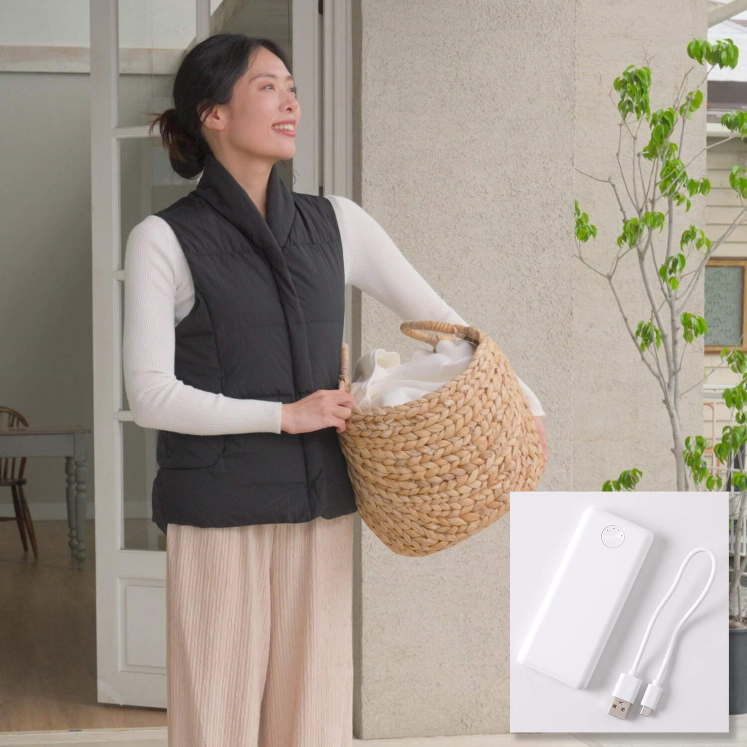 モリリン 羽毛入りヒーターベスト モバイルバッテリーセット