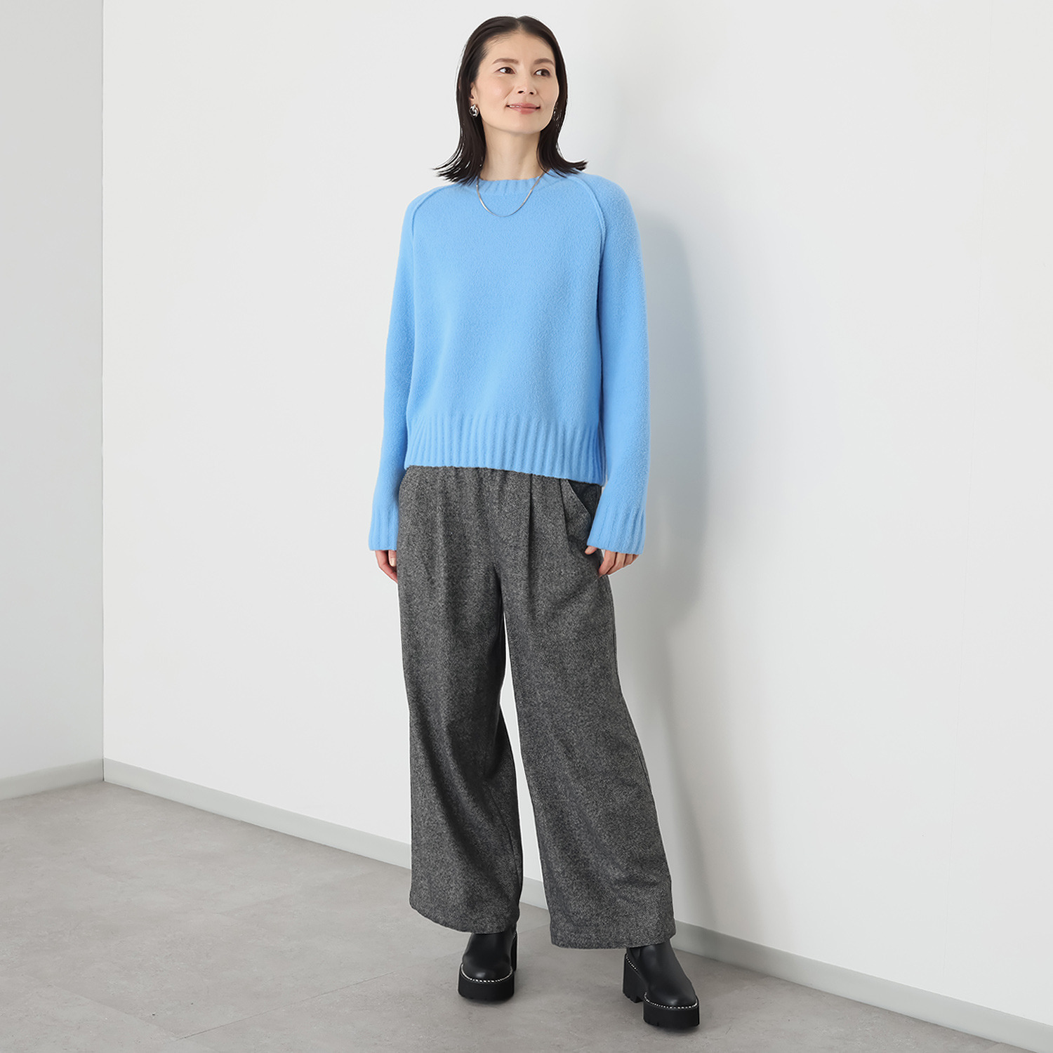 シャビージェンティール フェザーヤーン クロップ丈 ラグランスリーブ プルオーバー