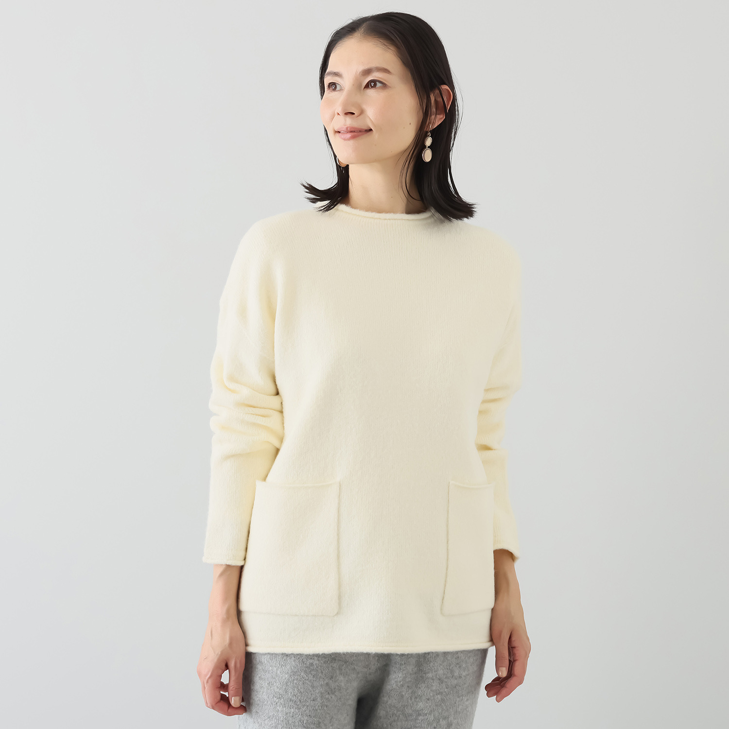 シャビージェンティール ストレッチヤーン 無縫製 ポケットアクセント チュニックプルオーバー