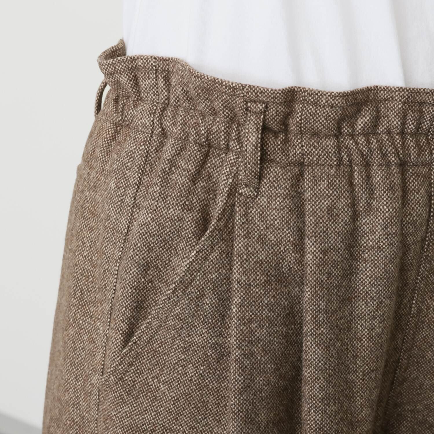 シャビージェンティール ツイード調 ワイドシルエット 裾ドローストリング付 プルオンパンツ