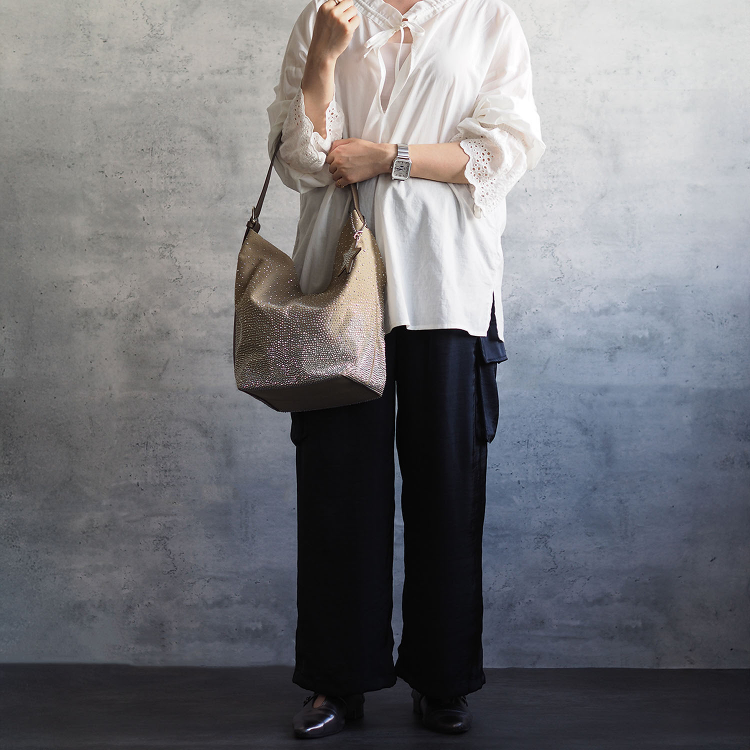 グッシオイタリー 星形チャーム付 グラデーション ラインストーン トートバッグ