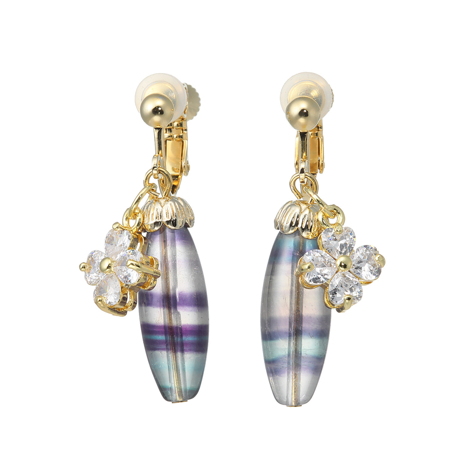 マイクローバー ミックスカラー フローライト クローバーアクセント イヤリング／ピアス