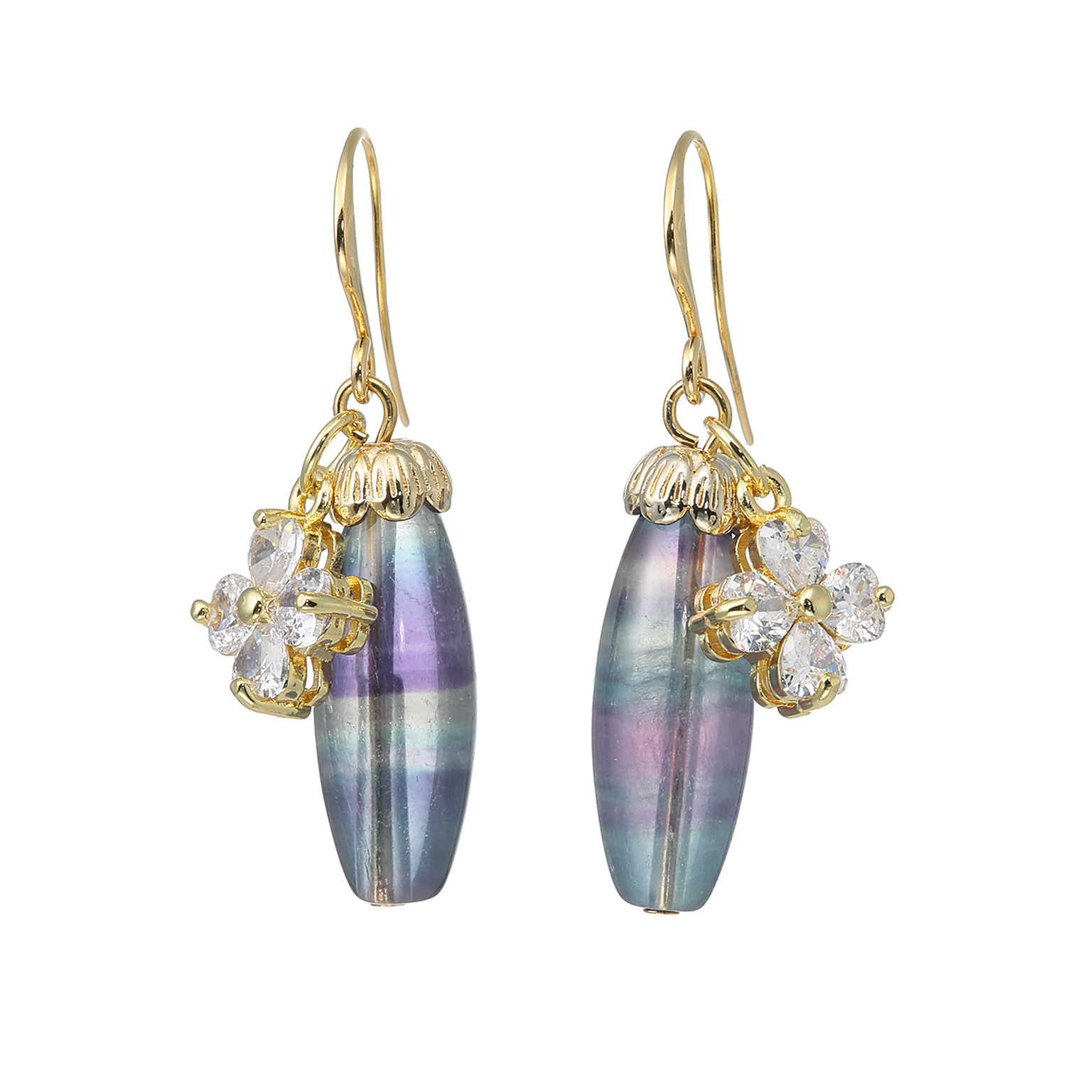 マイクローバー ミックスカラー フローライト クローバーアクセント イヤリング／ピアス