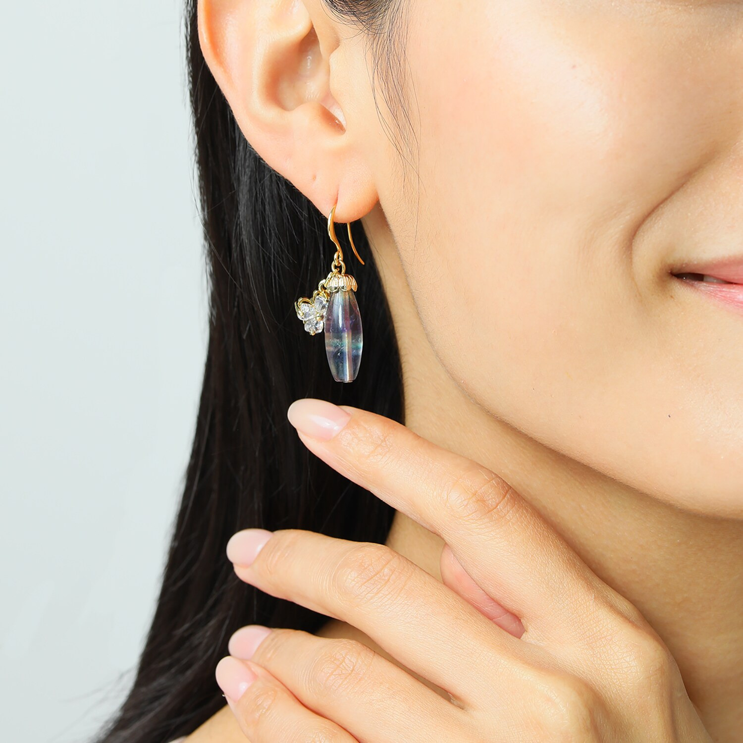 マイクローバー ミックスカラー フローライト クローバーアクセント イヤリング／ピアス