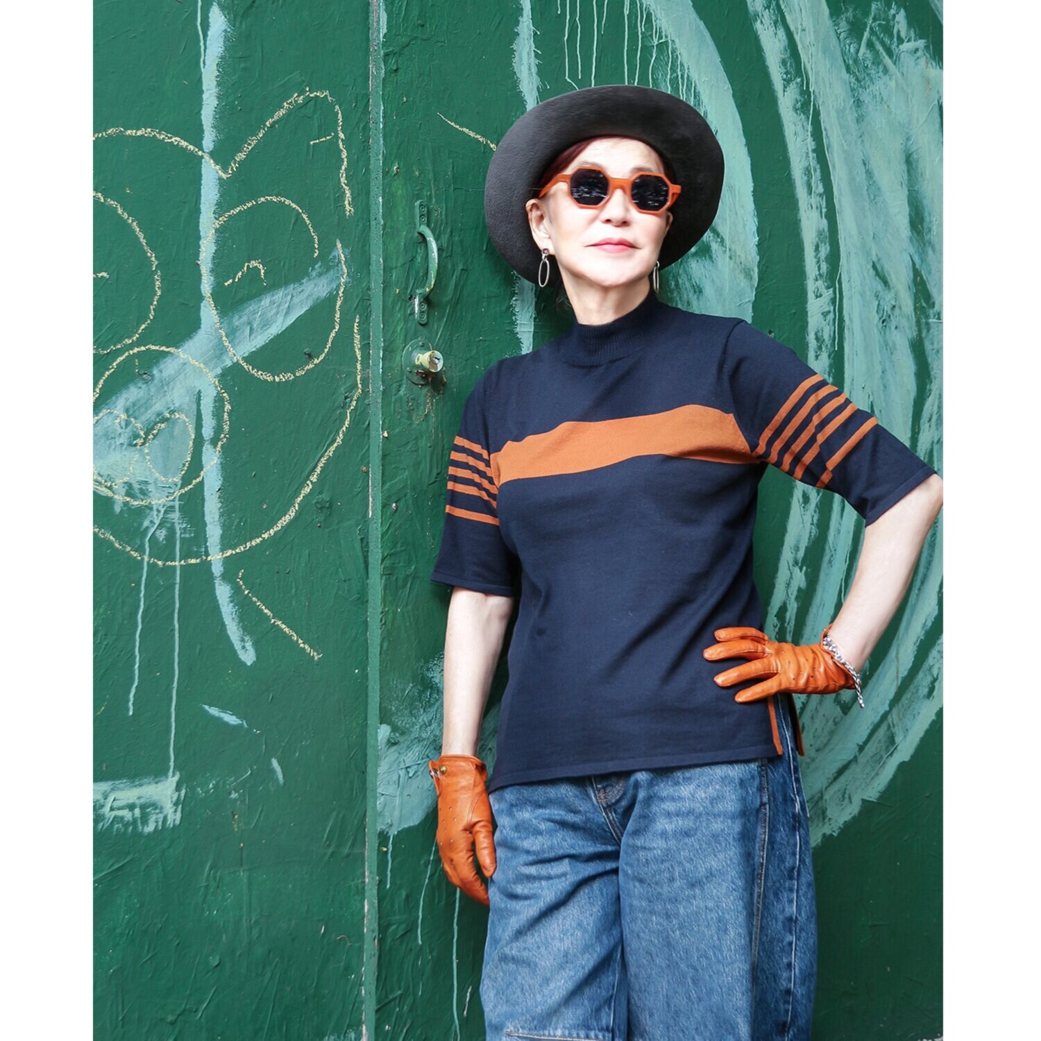 エムジェイアール　バイ マチコ　ジント　ロンドン 配色アクセント 五分袖ニットプルオーバー