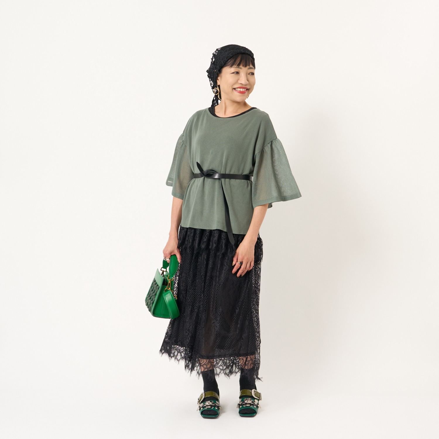 ミューリエ ゆるっと上品で おしゃれ見え 袖シアー ニットプルオーバー