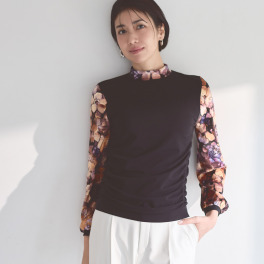 ドルチェ　ドンナ イタリア製 サイドギャザー ハイネック フラワーベロア ロングスリーブインナー