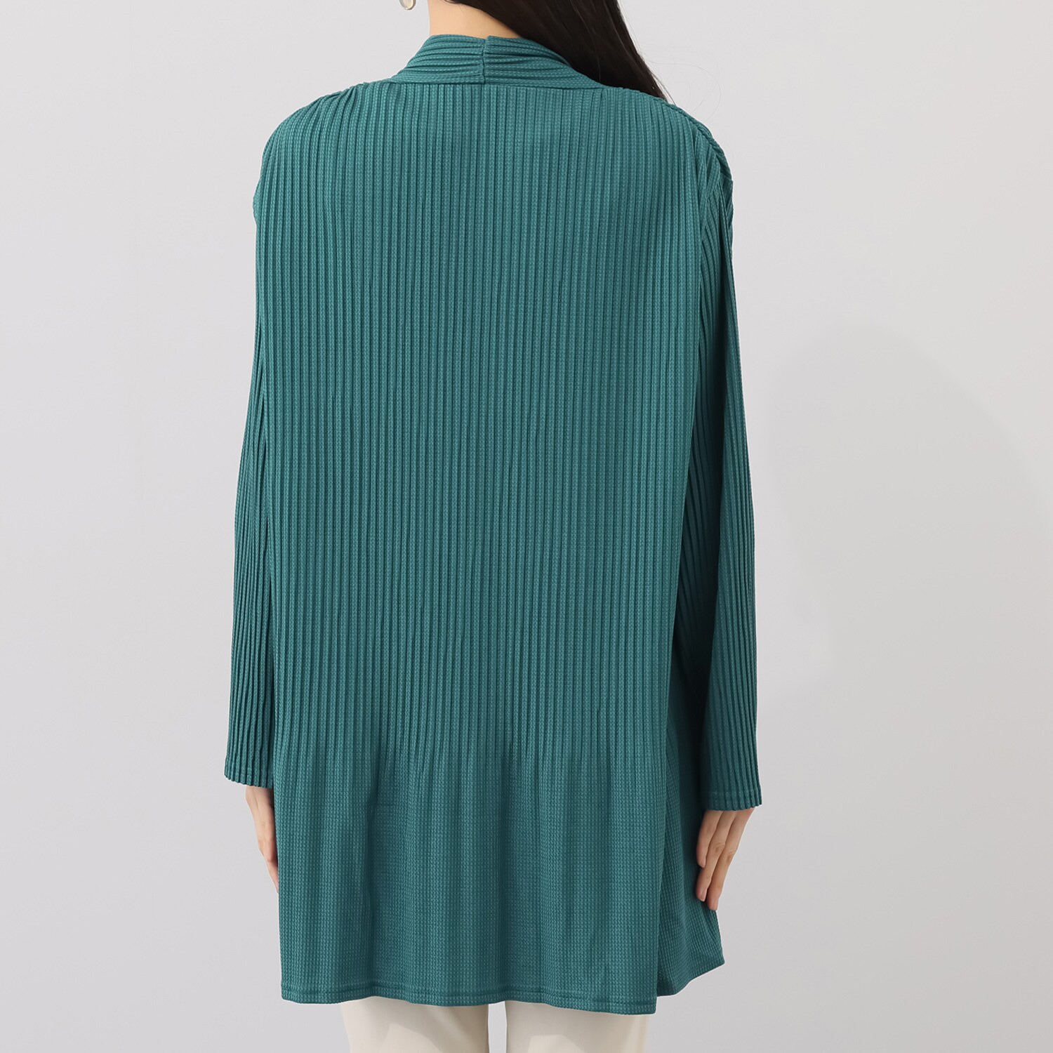 ココンライフ　ドゥ レーヨン混 プリーツ加工 ワッフル調 ロング トッパーカーディガン