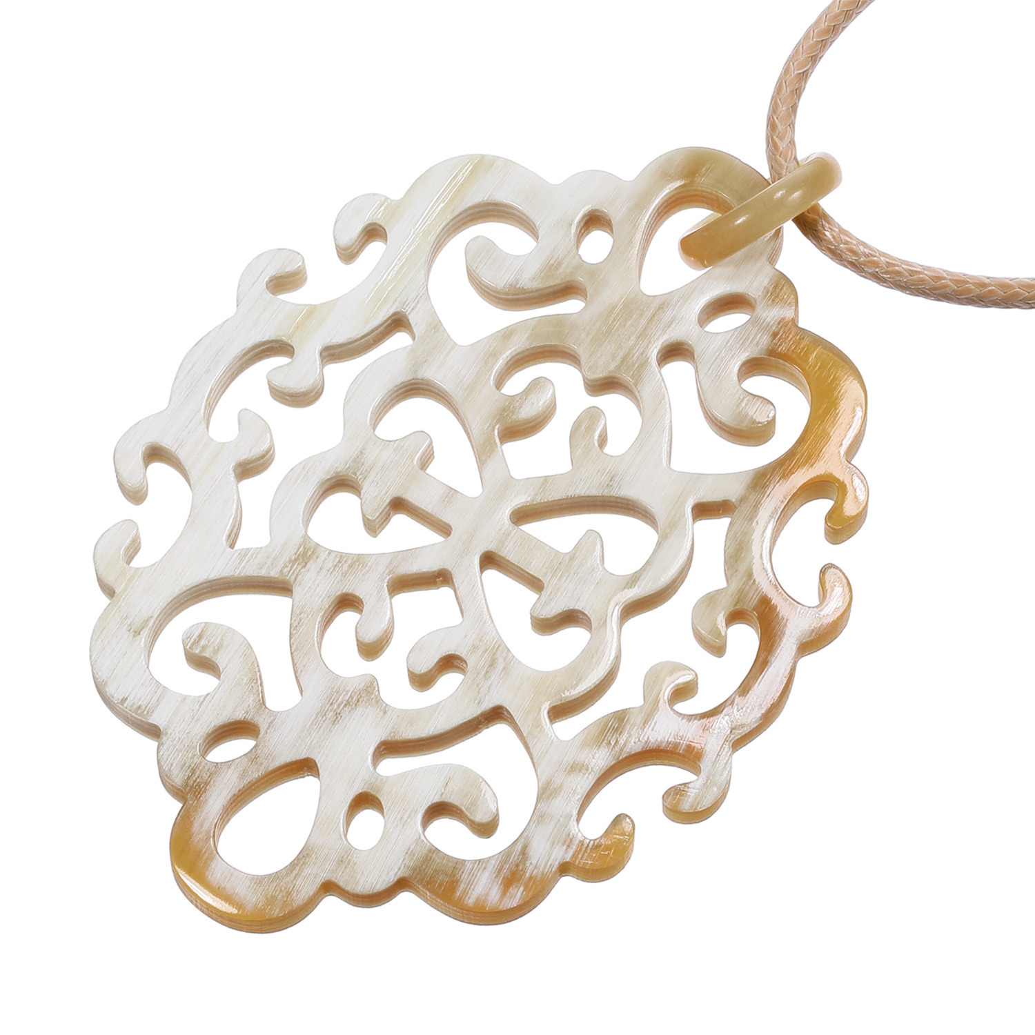 ミル・レーヴ 水牛 アラベスクフラワー 透かし彫り ロングコードペンダント