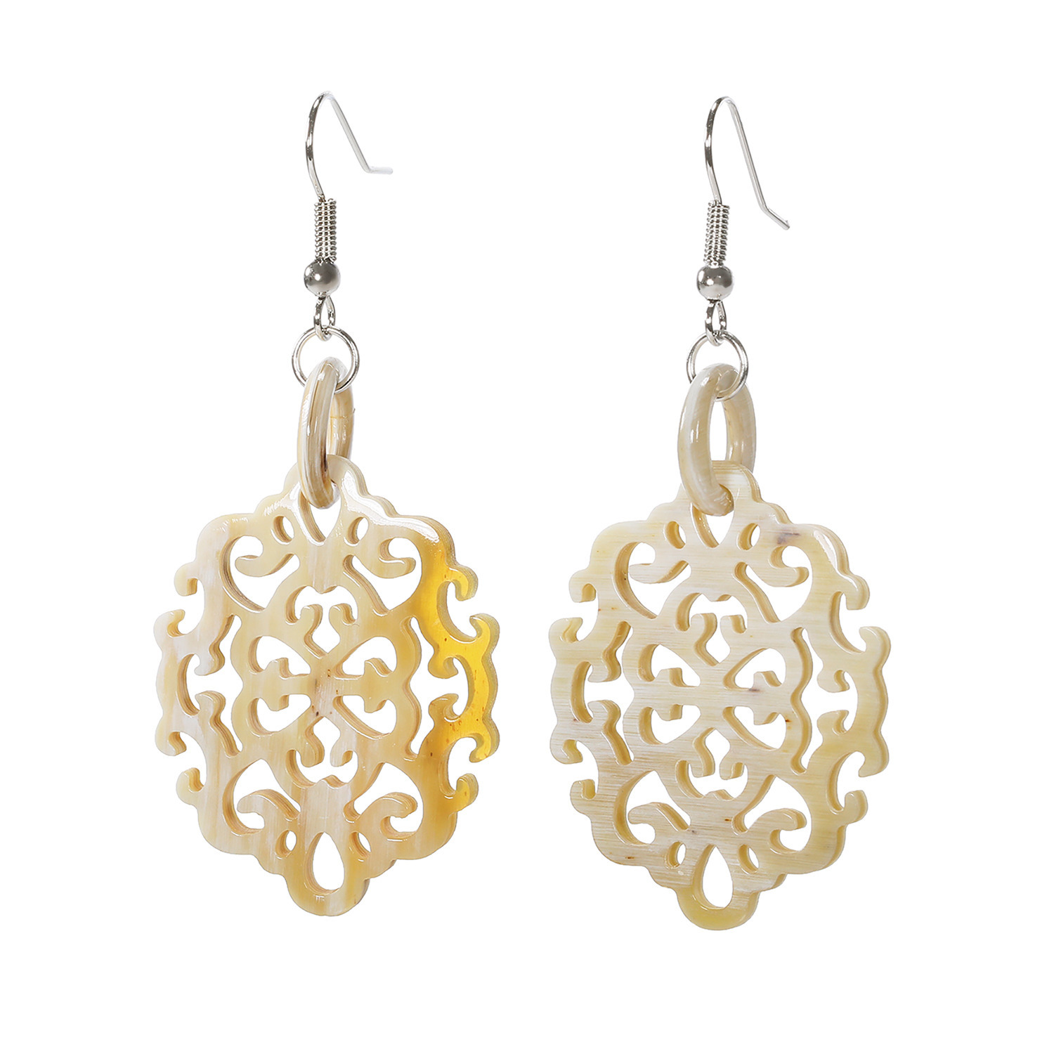 ミル・レーヴ 水牛 アラベスクフラワー 透かし彫り イヤリング／ピアス