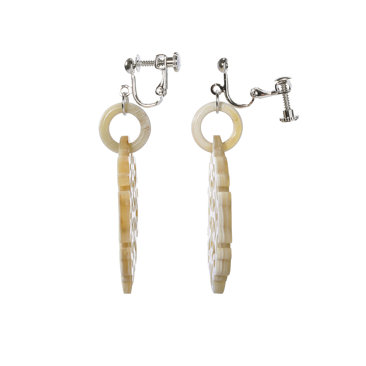 ミル・レーヴ 水牛 アラベスクフラワー 透かし彫り イヤリング／ピアス