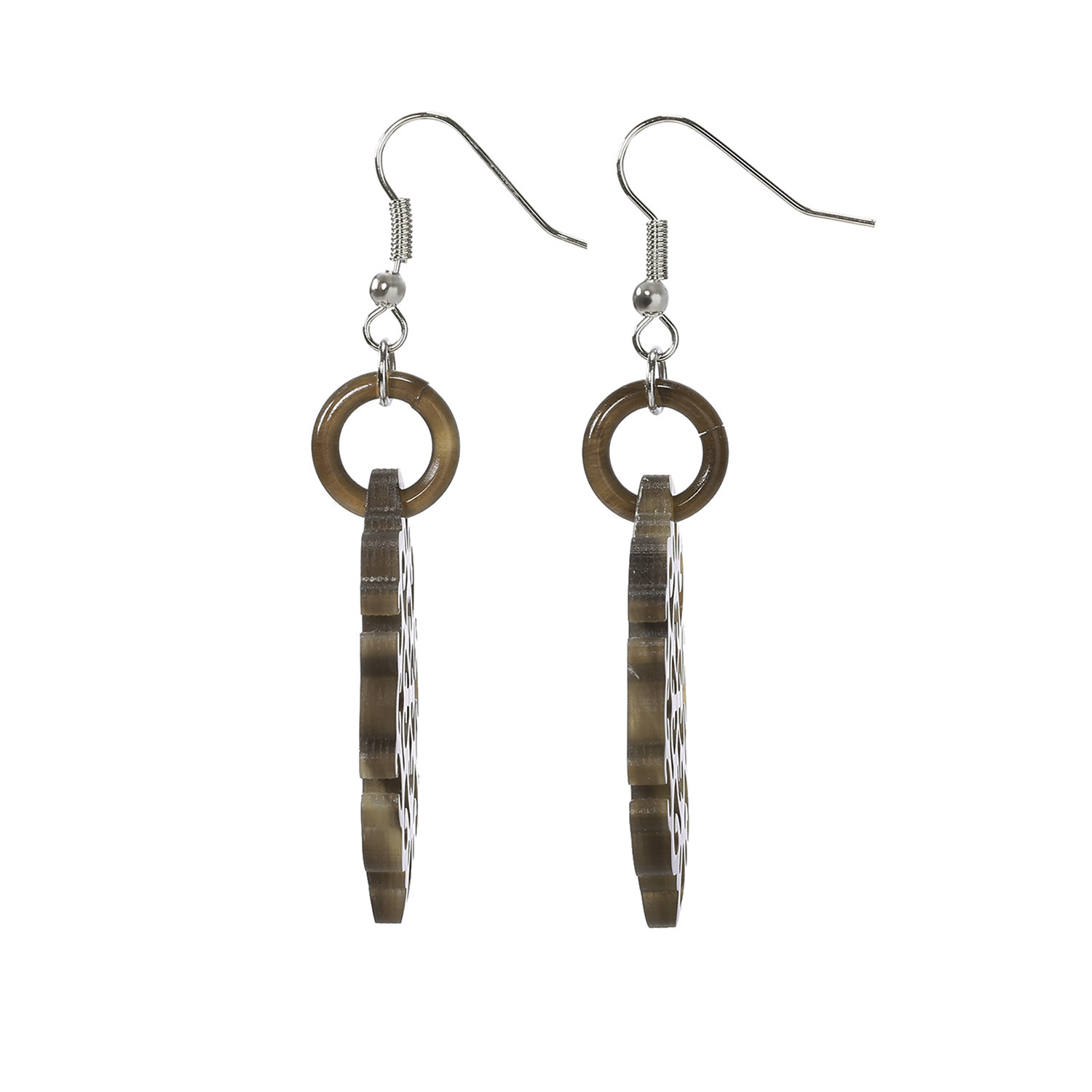 ミル・レーヴ 水牛 アラベスクフラワー 透かし彫り イヤリング／ピアス