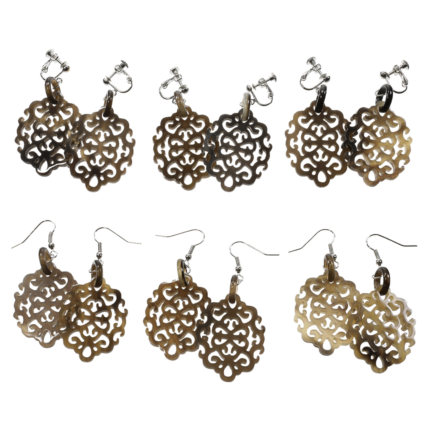 ミル・レーヴ 水牛 アラベスクフラワー 透かし彫り イヤリング／ピアス