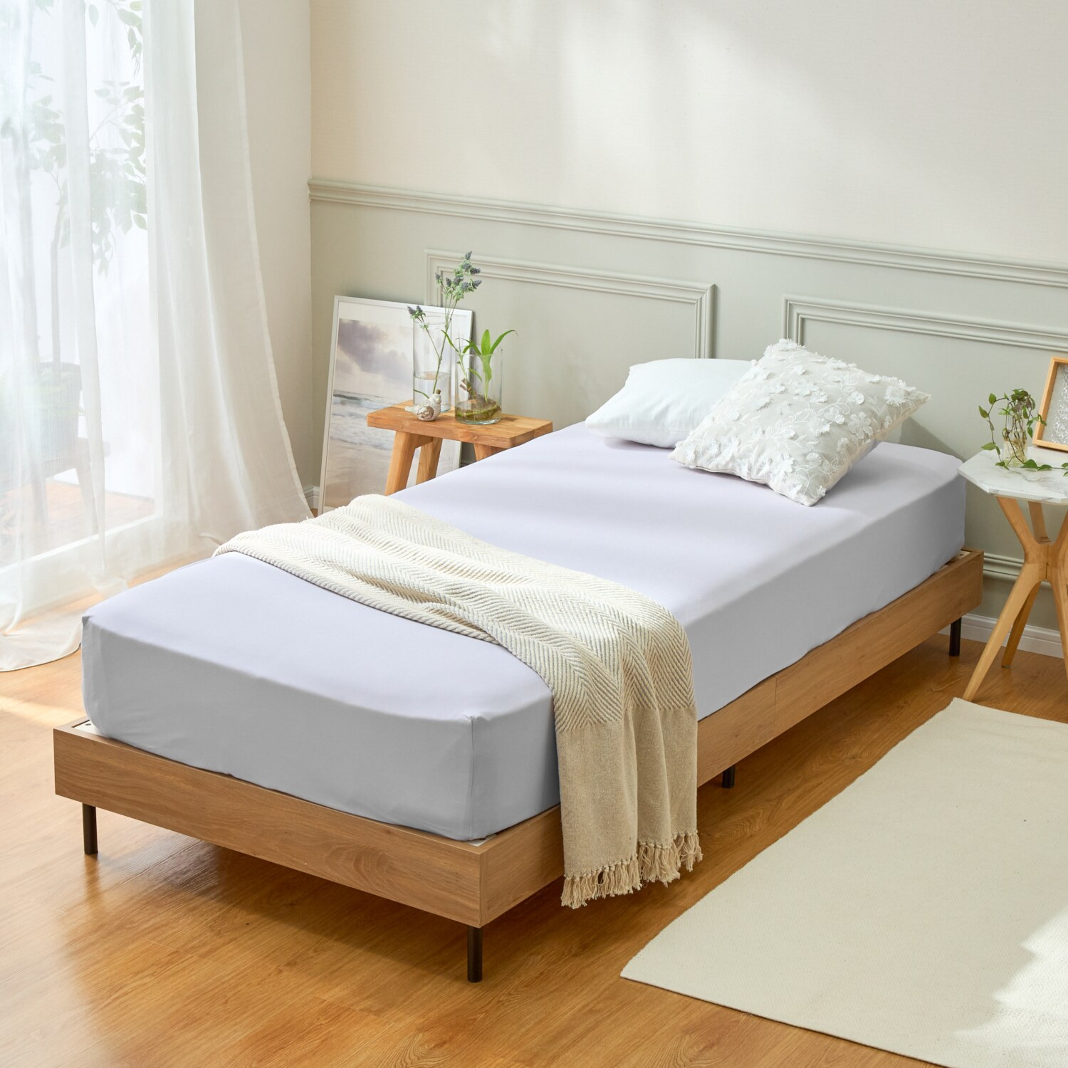 ｎｉｓｈｉｋａｗａ　西川 タテにもヨコにも伸びる 抗菌・消臭 コットンレーヨン のびのびフィットシーツ ＜Ｌ＞